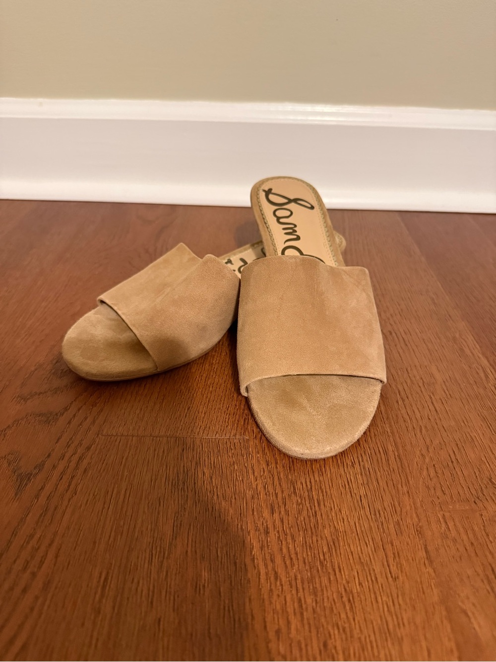 Sam Edelman Tan Suede Open Toe Low Wedge Slide Sandals Size 8